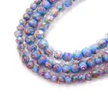 Vintage blue faceted lampwork glass beads with pink rose pattern for DIY jewelry - Sapphire Blue