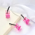 Handmade mini glass bottle charms with pink liquid and dragon fruit for DIY jewelry - Dragon Fruit Bottle (BBD198) / Set of 6 / Rose Red Series