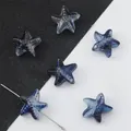 Perle di vetro stella marina da 15mm blu scuro con foro per creazione gioielli fai da te. - 10 Pezzi/Confezione / Blu Scuro Dorato