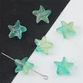 Perle in vetro a forma di stella marina verde acqua traslucida 15mm per gioielli fai-da-te - 10 Pezzi/Confezione / verde-giallo