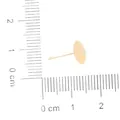 DIY gold-tone earring posts with round flat base shown on a centimeter ruler scale - Flat Stud Style (FRB028) / 8*12MM (300 Pieces/Pack) / Gold