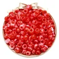 Vibrant red and white marbled acrylic barrel beads with large holes for DIY jewelry crafting - Red