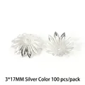 Premium 17mm white K alloy flower bead caps for DIY handmade jewelry making, 100pcs - Openwork Flower Holder / 100pcs/Pack (3x17mm) / White Gold
