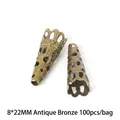 Antique bronze cone bead caps 8x22mm for DIY handmade jewelry components 100pcs pack - Openwork Flower Holder / 100 Pieces/Pack (8x22mm) / Antique Bronze