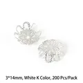 Silver alloy filigree flower bead caps 14mm for DIY jewelry making craft findings - Openwork Flower Holder / 200 Pieces/Pack (3x14mm) / White Gold