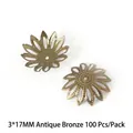 Antique bronze finish 17mm flower bead caps for handmade DIY jewelry making projects, 100pcs - Openwork Flower Holder / 100pcs/Pack (3x17mm) / Antique Bronze
