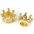 Mini cuentas de corona doradas con pequeños cristales para kits de bisutería DIY - Corona Pequeña / Paquete de 2 (Diámetro 9mm Altura 7mm) / Dorado