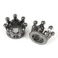 Pequeña cuenta de corona gris oscuro con circonitas para hacer pulseras DIY - Corona Pequeña / Paquete de 2 (Diámetro 9mm Altura 7mm) / Gris metalizado