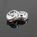 Silver plated copper rondelle spacers with colorful rhinestones for DIY jewelry - Diameter 4mm (50 Pieces/Pack) / Silver with AB Rainbow Rhinestones