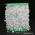 Close-up of 8mm ABS pearl bead chain on spool for DIY wedding and floral decoration - Round Style / 8mm (Approx. 5m) / White