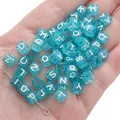 Blue transparent acrylic cube alphabet beads for DIY jewelry making jewelry crafts - English Alphabet Style (BSD355) / 100 Pieces/Pack (6x6mm) / Lake Blue & White