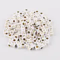 White square acrylic beads with gold-colored English letters for DIY handmade jewelry making - English Alphabet Style (BSD355) / 100 Pieces/Pack (6x6mm) / White and Gold