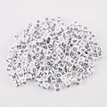 White acrylic cube beads with black uppercase letters for DIY crafts jewelry making - English Alphabet Style (BSD355) / 100 Pieces/Pack (6x6mm) / White and Black