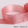 Sparkling 38mm pink glitter ribbon for DIY jewelry crafts and garment decoration - Width 38mm 25 Yards/Roll / Rose Red
