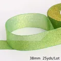 38mm wide green glitter ribbon 25 yards per roll for DIY jewelry crafts and gift wrapping - Width 38mm 25 Yards/Roll / Dark Green