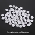 Perle sintetiche ABS bianche semitonde da 8mm per la creazione di accessori per capelli - 14mm (Circa 50 Pezzi/Confezione) / Bianco puro