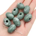 Marmorierte grüne Acrylperlen mit großen Löchern für die Schmuckherstellung und Bastelprojekte - Große Yibei Perle / 21x14mm (5 Stück Packung) / Graugrün
