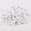 White acrylic square alphabet beads with silver engraved letters for DIY jewelry crafts - English Alphabet Style (BSD355) / 100 Pieces/Pack (6x6mm) / White With Silver