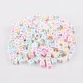 Multi-colored acrylic cubic alphabet beads for DIY jewelry making and education - English Alphabet Style (BSD355) / 100 Pieces/Pack (6x6mm) / White with Colorful Accents