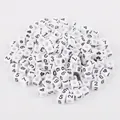 White acrylic cube beads with black numbers and symbols for various DIY jewelry crafts - Number Style (BSD355) / 100 Pieces/Pack (6x6mm) / White and Black