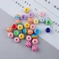 Colorful striped resin candy round beads for DIY handmade jewelry making accessories - Flat Round Striped Beads - Approx. 10mm, 2mm Hole, Random Colors, 30 Pieces