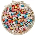 Colorful acrylic cube alphabet beads with silver letters for DIY jewelry and crafts - English Alphabet Style (BSD355) / 100 Pieces/Pack (6x6mm) / Solid Multicolor With Silver