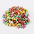 Vibrant metallic acrylic alphabet cube beads for DIY handmade jewelry and crafts - English Alphabet Style (BSD355) / 100 Pieces/Pack (6x6mm) / Plated Multicolor With Yellow