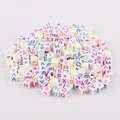 Multi-colored acrylic alphabet letter cube beads for children's DIY jewelry making - English Alphabet Style (BSD355) / 100 Pieces/Pack (6x6mm) / White with Neon