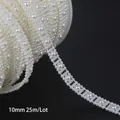 Elegant off-white ABS imitation pearl bead chain trim, 10mm width for DIY sewing crafts - Square Lace Style / Width 10mm (Approx. 25m/Roll) / Beige