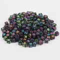 Black acrylic cube beads with colorful engraved letters for DIY jewelry making - English Alphabet Style (BSD355) / 100 Pieces/Pack (6x6mm) / Black with Neon