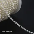 3mm off-white ABS faux pearl bead chain for DIY crafts and wedding decor, 50m roll - Double Line Style / 3mm 50m Pack / Beige