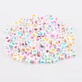 White acrylic cube beads with colorful heart patterns for DIY jewelry - Heart Pattern Style (BSD355) / 100 Pieces/Pack (6x6mm) / White with Colorful Accents