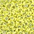 Yellow 4x7mm acrylic flat beads featuring black star moon heart and flower patterns - 4x7mm Approx. 100 Pieces/Pack / Stars & Moon Yellow