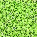 Light green acrylic flat round beads featuring black star moon heart patterns for DIY crafts - 4x7mm Approx. 100 Pieces/Pack / Stars & Moon Green