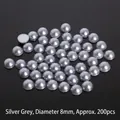 Perle ABS semicircolari grigio argento da 8mm per fai da te, confezione da 200 pezzi - grigio-argento
