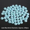 Perle ABS semitonde blu lago 8mm senza foro per accessori fai-da-te, set da 200 pezzi - Blu lago