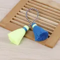 Glands faits main à deux têtes avec fil de coton bicolore sur support en bambou décor - Gland à Double Extrémité / Vert Fluorescent + Bleu