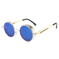 Lunettes de soleil steampunk rétro pour hommes avec verres bleus et monture dorée. - Monture Dorée Verres Bleu Glacé