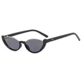 Retro cat-eye small frame sunglasses featuring black frame with gold metal trim accent - Black Gold Frame Gray Lens