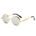Retro steampunk sunglasses with gold metal frame and silver mirrored lenses for men. - Gold Frame Silver Mirror Lens