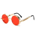 Retro steampunk sunglasses for men with round red lenses and gold metal spring hinges - Gold Frame Red Lenses