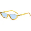 Retro cat-eye sunglasses featuring transparent amber frame and stylish light blue lenses - Light Tea Gold Frame Blue Lens