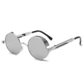Lunettes de soleil steampunk rétro avec monture en métal argenté et branches à ressort - Monture Argent Verres Miroir