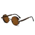 Lunettes de soleil steampunk rétro avec verres bruns et branches à ressort en métal - Monture Thé Lentille Thé