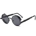 Lunettes de soleil steampunk noires vintage avec branches à ressort en métal - Monture Noire Verres Gris