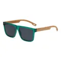 Retro vierkante zonnebril voor heren met groen montuur en houten pootjes. - Groen Frame Grijze Lens