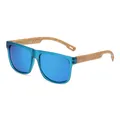 Occhiali da sole vintage uomo montatura blu e aste in legno con protezione UV400 - Montatura Blu Lenti a Specchio Blu