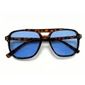 Aviator Sonnenbrille mit Tortoise-Rahmen und blauen Gläsern im Doppelsteg-Design - Leopard Rahmen Blaue Gläser