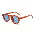 Stijlvolle ronde retro zonnebril met oranje montuur en blauwe glazen voor heren UV400 - Barnsteen Frame Blauwe Lens