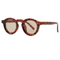 Retro round small frame sunglasses with a classic dark tortoise shell pattern for men - C5 - Red Tortoise with Light Brown